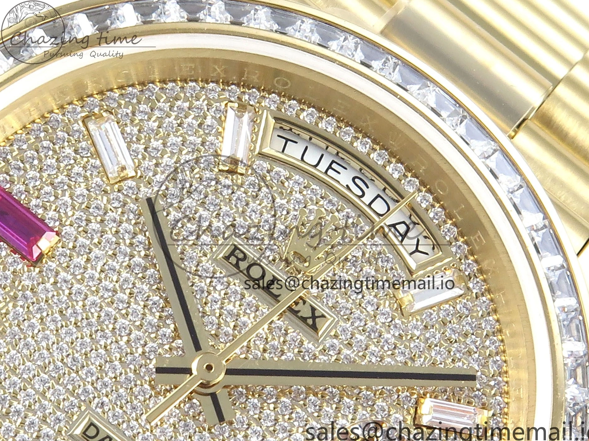 0205 DayDate 40 YG QF 1:1 Best Edition Pink Diamonds Dial Diamonds Bezel on President Bracelet A2836 V5 (Gain Weight) ZipUp 488